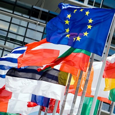 Country flags blowing in the wind