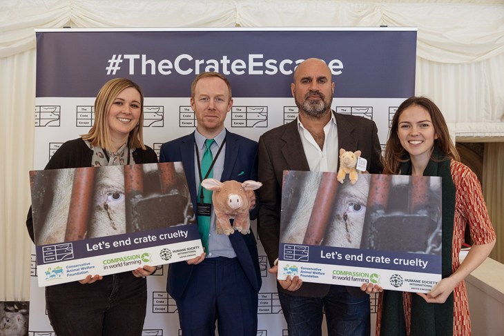 Compassion staff group photo with vet Marc Abraham OBE at The Crate Escape Parliamentary reception